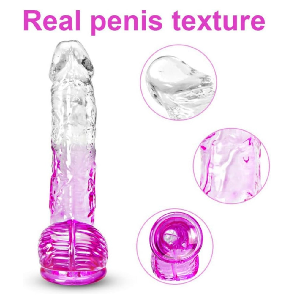 Moremorelove 4 Size TPE Material Transparent and Magenta Mixed Dildo – Adult Pleasure Toy for Intense Satisfaction