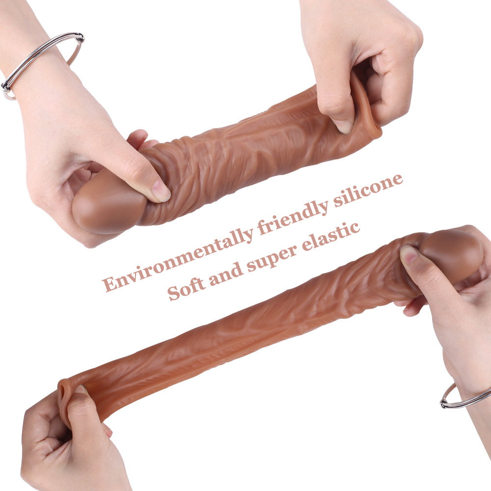 Moremorelove Reusable Long Penis Sleeve Extender – Ultra-Soft Penis Enlarger with Realistic Texture for Men & Couples – Dildo Cock Enlarger Sex Toy