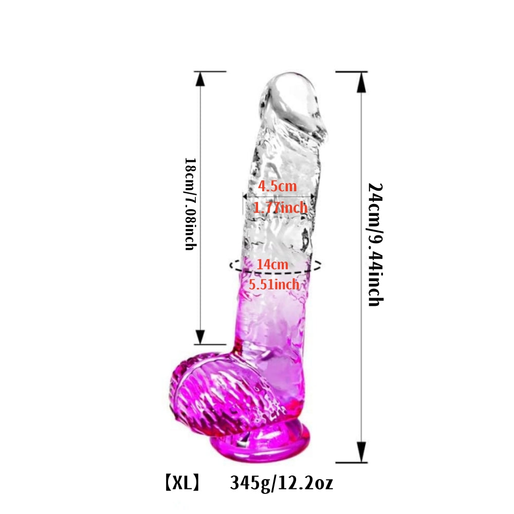 Moremorelove 4 Size TPE Material Transparent and Magenta Mixed Dildo – Adult Pleasure Toy for Intense Satisfaction