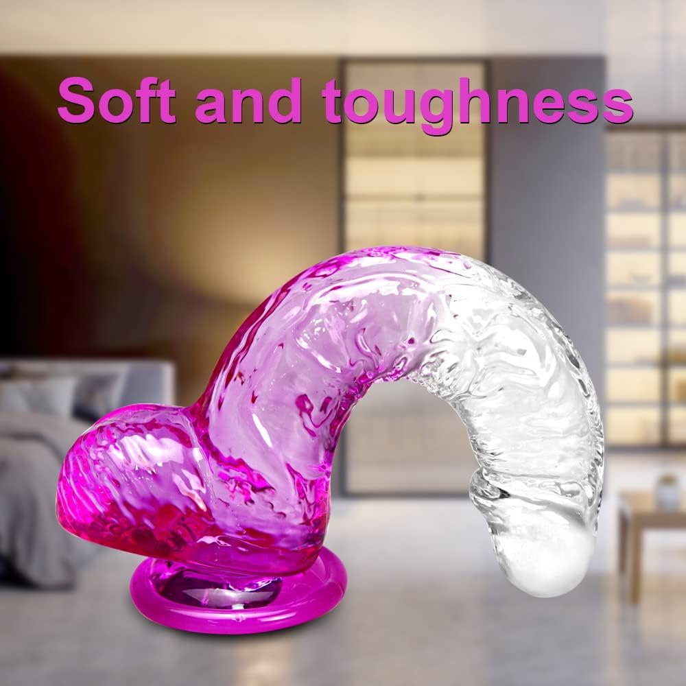 Moremorelove 4 Size TPE Material Transparent and Magenta Mixed Dildo – Adult Pleasure Toy for Intense Satisfaction