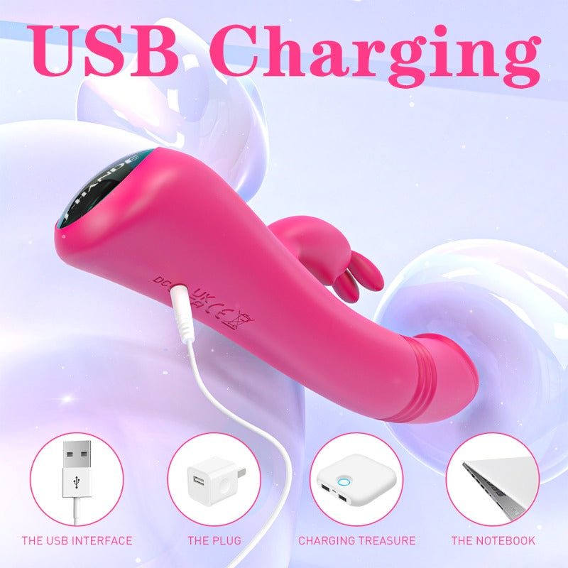 Moremorelove Waterproof Rabbit Vibrator – Telescopic Dildo with Licking Bunny Ears & Powerful Vibration for Women