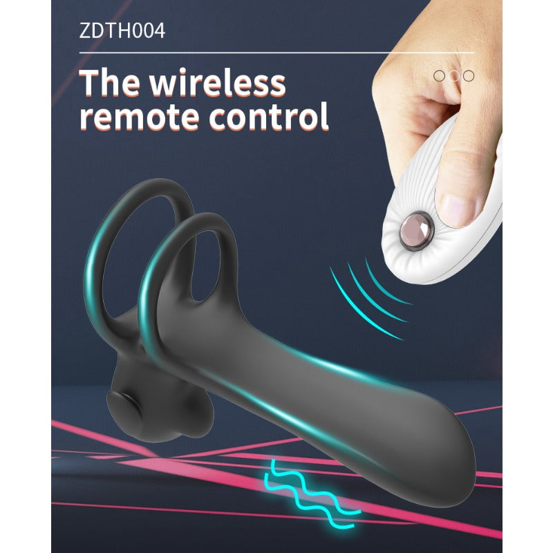 Moremorelove Vibrating Dual Penis Ring – Wireless Electric Delay Cock Ring for Men