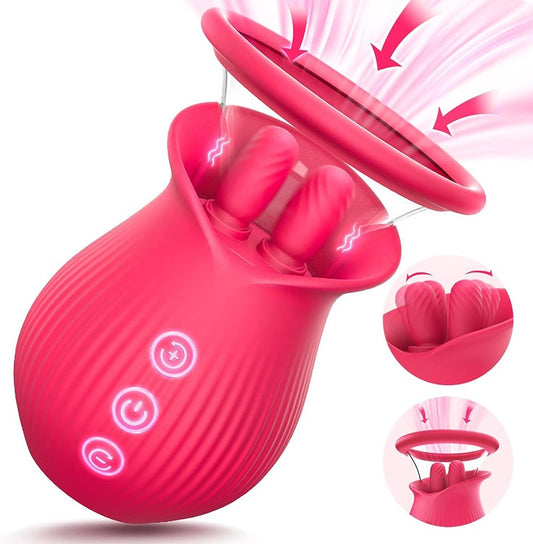 Moremorelove Button-Controlled Sucking Vibrator – 10 Vibration Modes with Dual Tongue Design, Clit & Nipple Stimulation, Sucking & Licking Functions for Women & Couples