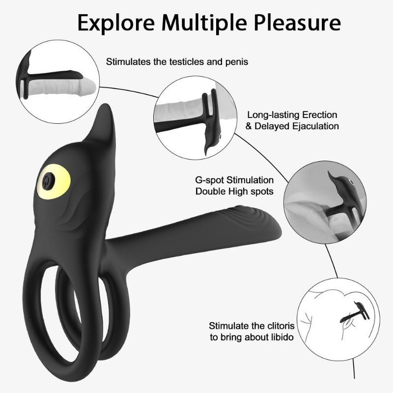 Moremorelove 3-in-1 Vibrating Cock Ring – 10-Mode Silicone Penis Ring with G-Spot & Clitoral Stimulation, Remote-Controlled, Rechargeable & Waterproof for Couples