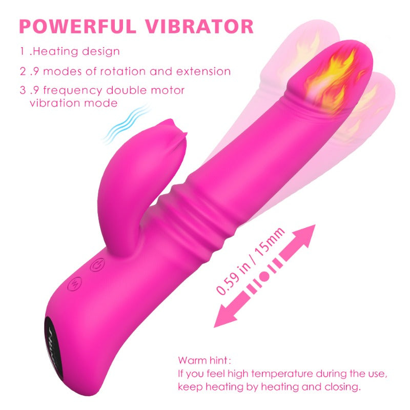 Moremorelove Rechargeable Heating Vibrator – 9-Mode Thrusting & Rotating Telescopic Dildo with Powerful Vibration for Women
