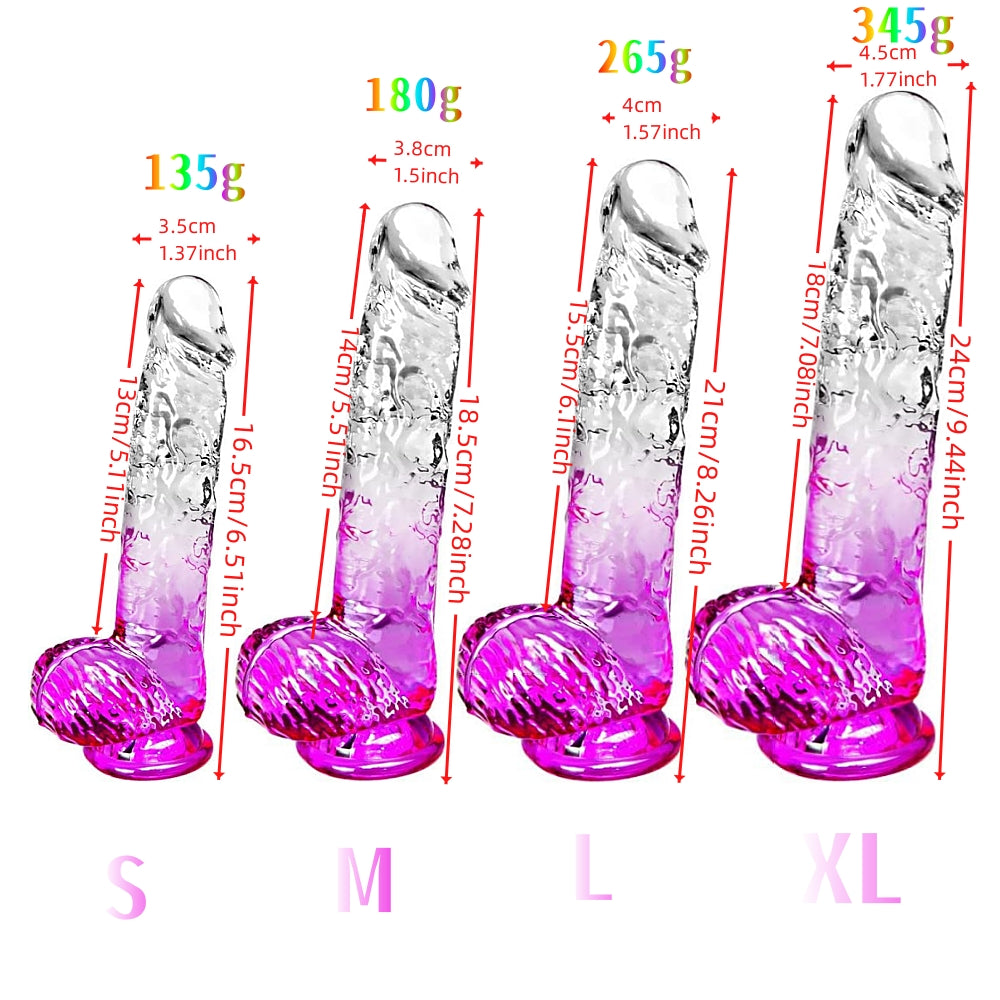 Moremorelove 4 Size TPE Material Transparent and Magenta Mixed Dildo – Adult Pleasure Toy for Intense Satisfaction