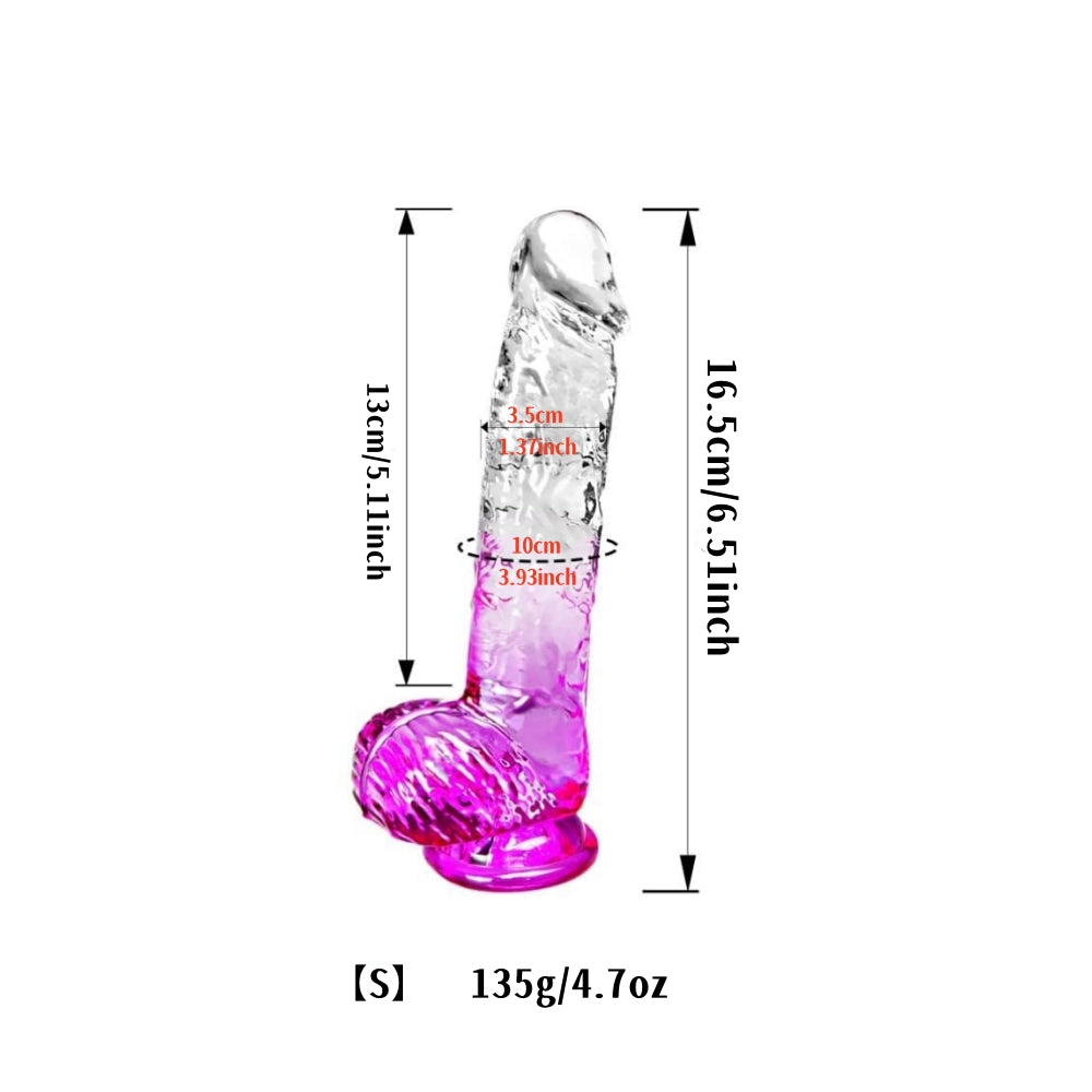 Moremorelove 4 Size TPE Material Transparent and Magenta Mixed Dildo – Adult Pleasure Toy for Intense Satisfaction