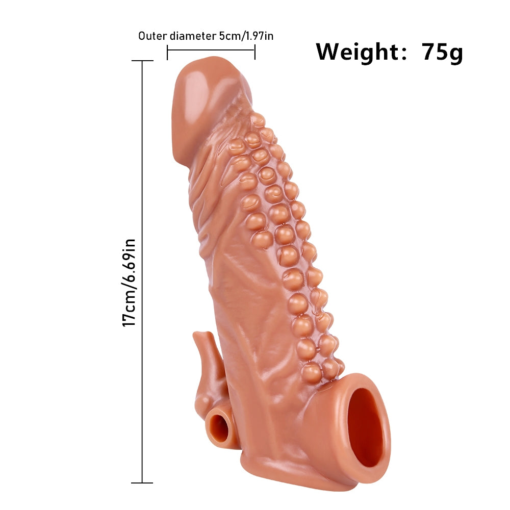 Moremorelove Reusable Penis Sleeve with Cock Ring – Ultra-Soft Penis Extender with Bumpy Dot Texture & Removable Vibrator, Enlarger Sex Toy for Men & Couples
