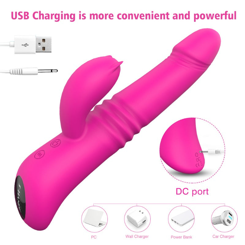 Moremorelove Rechargeable Heating Vibrator – 9-Mode Thrusting & Rotating Telescopic Dildo with Powerful Vibration for Women