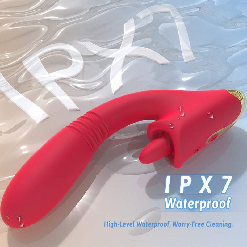 Moremorelove Thrusting & Licking Vibrator – Waterproof Telescopic Dildo for Intense Female Pleasure
