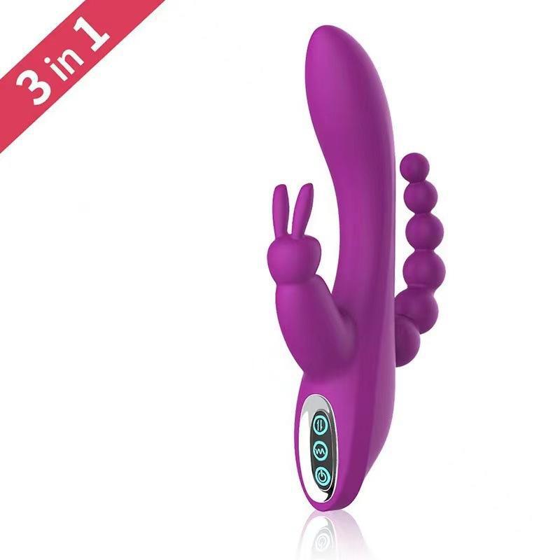 Moremorelove 2-Color Rabbit G-Spot Dildo Vibrator – 3-in-1 Vaginal, Anal Beads & Clitoral Stimulator, 12 Vibration Modes, Silicone Nipple Massager for Women & Couples