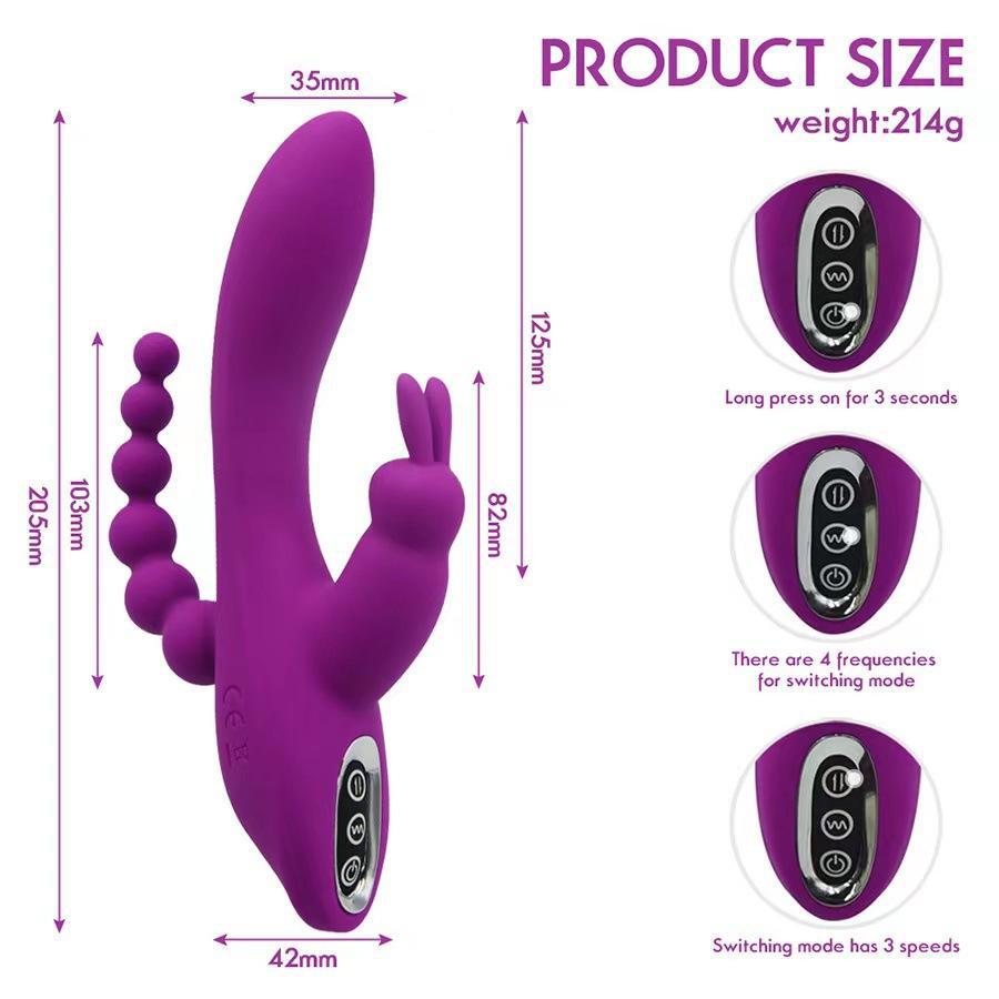 Moremorelove 2-Color Rabbit G-Spot Dildo Vibrator – 3-in-1 Vaginal, Anal Beads & Clitoral Stimulator, 12 Vibration Modes, Silicone Nipple Massager for Women & Couples