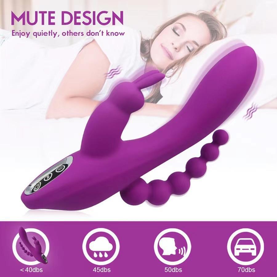 Moremorelove 2-Color Rabbit G-Spot Dildo Vibrator – 3-in-1 Vaginal, Anal Beads & Clitoral Stimulator, 12 Vibration Modes, Silicone Nipple Massager for Women & Couples