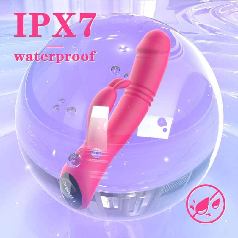 Moremorelove Waterproof Rabbit Vibrator – Telescopic Dildo with Licking Bunny Ears & Powerful Vibration for Women