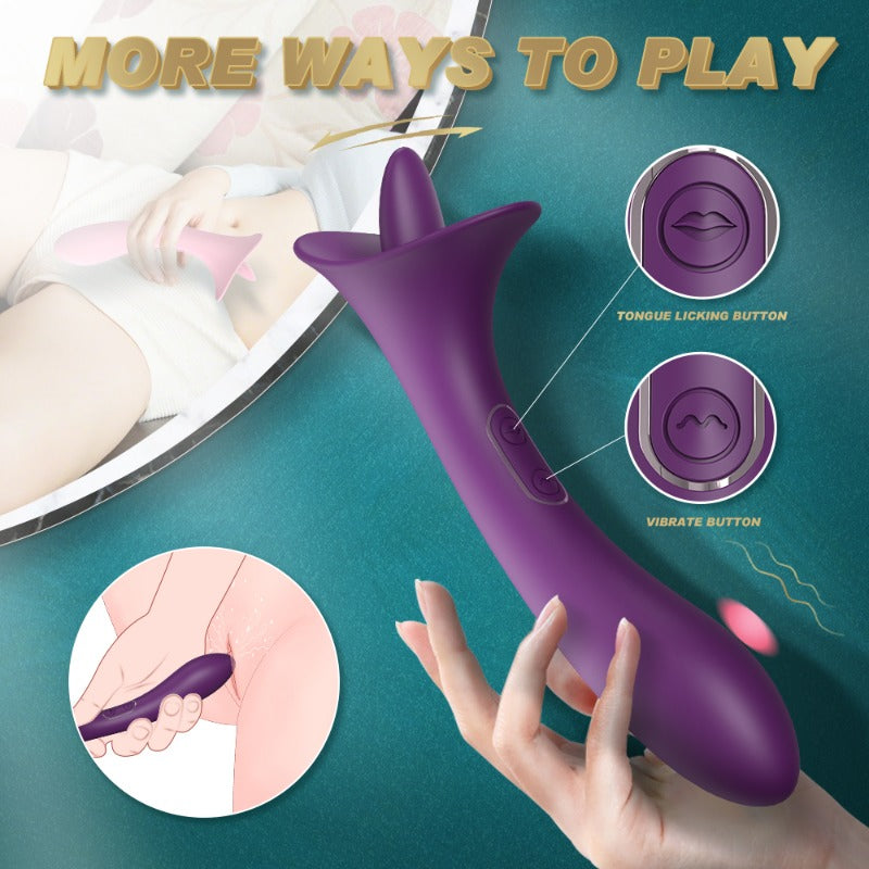 Moremorelove Vibrator – Dual-Function Licking & Insertable Vibrating Dildo for Women, Tongue Simulation Intimate Adult Toy
