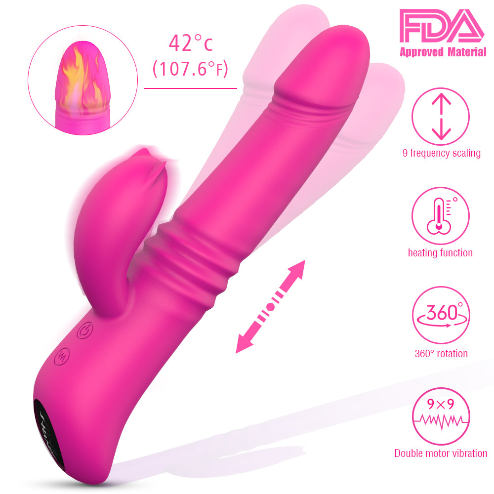 Moremorelove Rechargeable Heating Vibrator – 9-Mode Thrusting & Rotating Telescopic Dildo with Powerful Vibration for Women