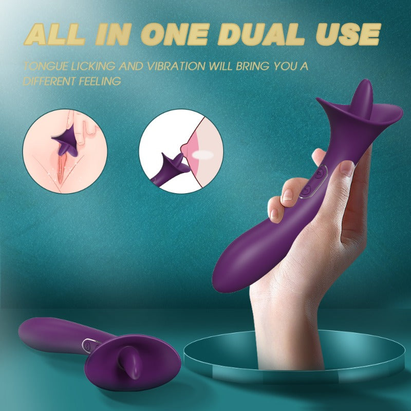 Moremorelove Vibrator – Dual-Function Licking & Insertable Vibrating Dildo for Women, Tongue Simulation Intimate Adult Toy