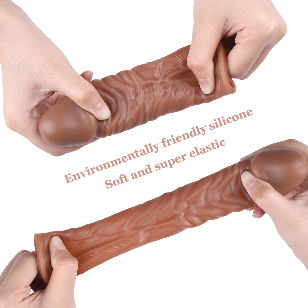 Moremorelove Reusable Short Penis Sleeve Extender – Ultra-Soft Penis Enlarger with Realistic Texture for Men & Couples – Dildo Cock Enlarger Sex Toy