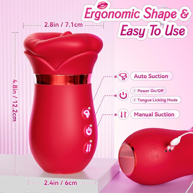 Moremorelove App or Button-Controlled Rose Sucking Vibrator – 4 Suction, 10 Tongue Licking & 10 Vibration Modes for Clit, Nipple & Anal Stimulation for Women & Couples