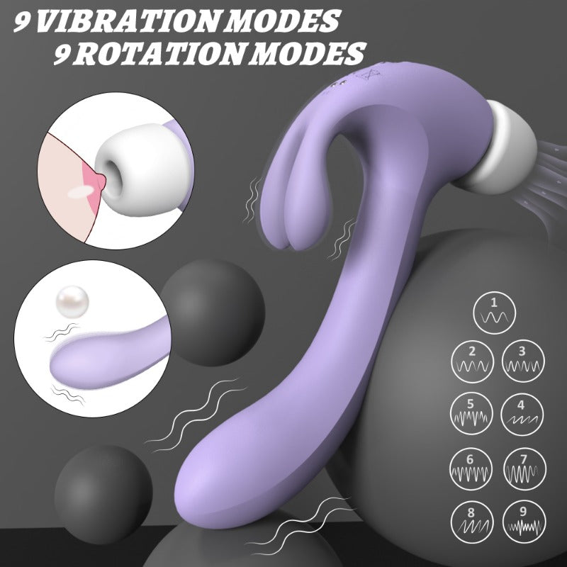 Moremorelove Vibrator – Multi-Function Dildo for Women with Suction, 3-Speed 6-Mode Vibration & Slapping, Dual Rabbit Ears, and Pause Mode