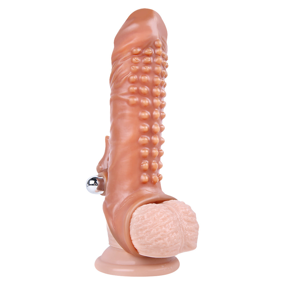 Moremorelove Reusable Penis Sleeve with Cock Ring – Ultra-Soft Penis Extender with Bumpy Dot Texture & Removable Vibrator, Enlarger Sex Toy for Men & Couples