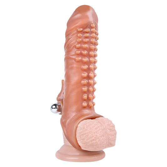 Moremorelove Reusable Penis Sleeve with Cock Ring – Ultra-Soft Penis Extender with Bumpy Dot Texture & Removable Vibrator, Enlarger Sex Toy for Men & Couples
