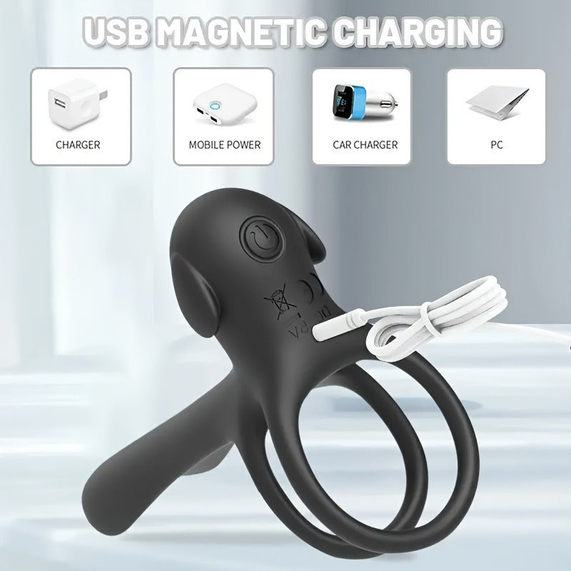 Moremorelove Vibrating Dual Penis Ring – Wireless Electric Delay Cock Ring for Men