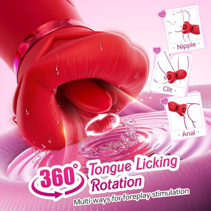 Moremorelove App or Button-Controlled Rose Sucking Vibrator – 4 Suction, 10 Tongue Licking & 10 Vibration Modes for Clit, Nipple & Anal Stimulation for Women & Couples