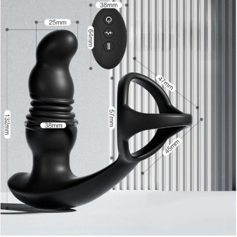 Wireless Thrusting Prostate Massager – Waterproof Vibrating Butt Plug with Cock Ring, Remote Control, 10 Modes, Wearable Anal Vibrator for Men