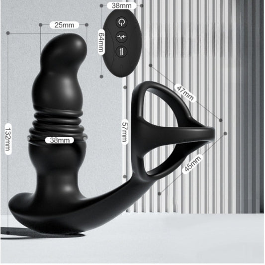 Wireless Thrusting Prostate Massager – Waterproof Vibrating Butt Plug with Cock Ring, Remote Control, 10 Modes, Wearable Anal Vibrator for Men