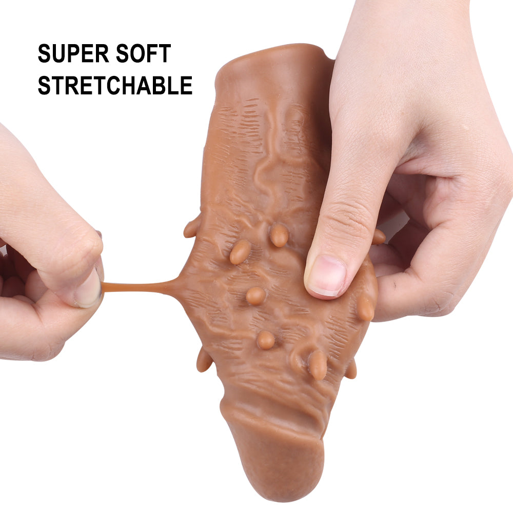 Moremorelove Reusable Penis Sleeve with Cock Ring – Ultra-Soft TPE Penis Extender, Rubber Stimulating Nubs, Enlarger for Men & Couples Sex Toy