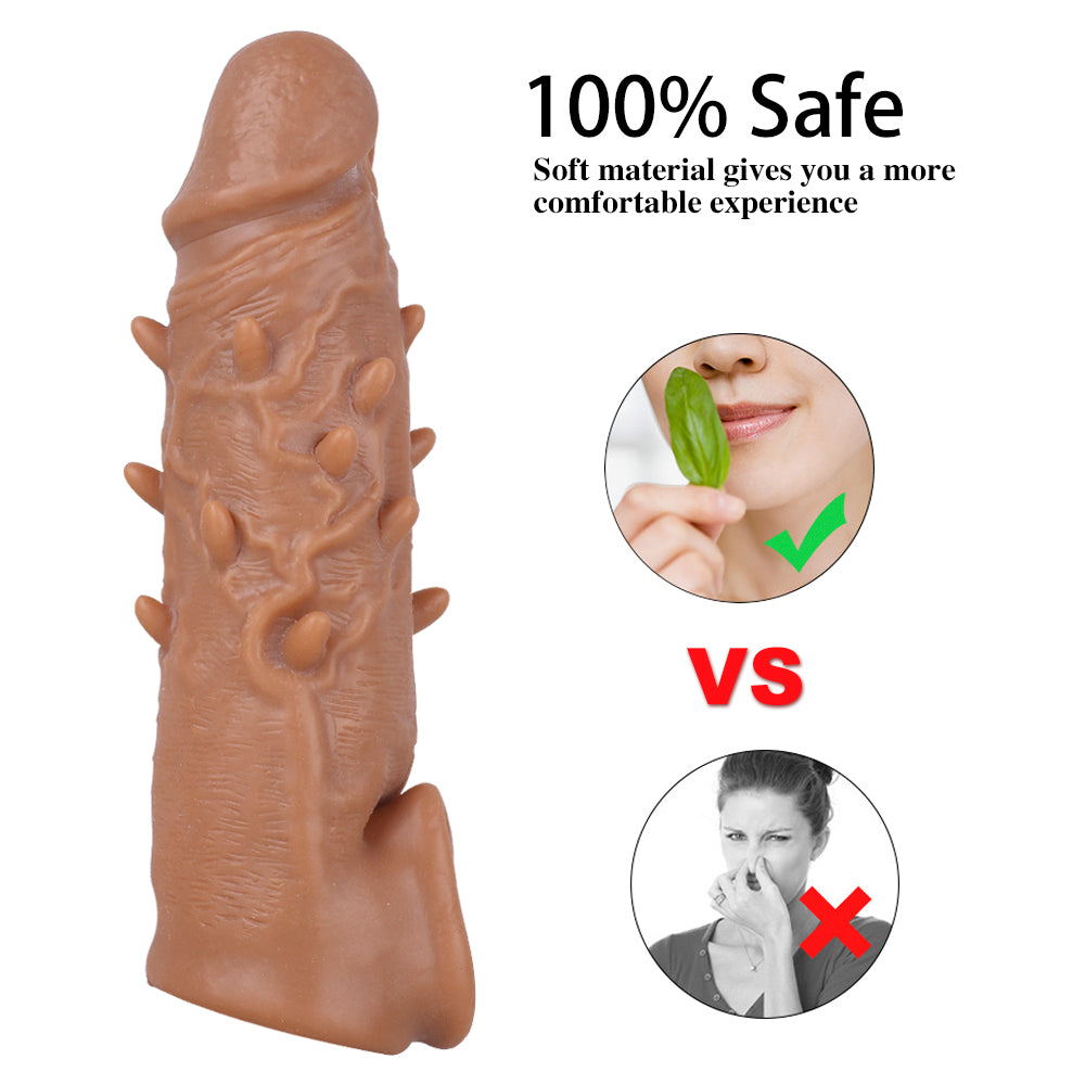 Moremorelove Reusable Penis Sleeve with Cock Ring – Ultra-Soft TPE Penis Extender, Rubber Stimulating Nubs, Enlarger for Men & Couples Sex Toy