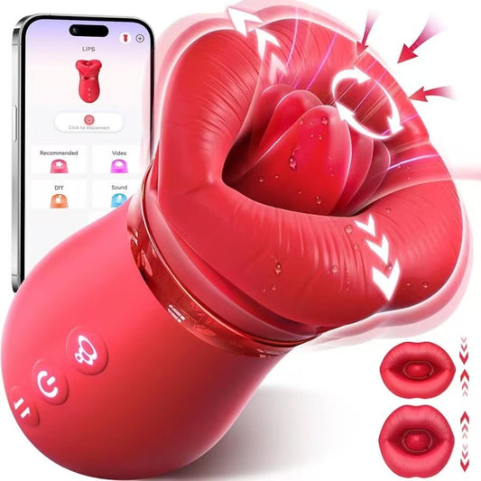 Moremorelove App or Button-Controlled Rose Sucking Vibrator – 4 Suction, 10 Tongue Licking & 10 Vibration Modes for Clit, Nipple & Anal Stimulation for Women & Couples