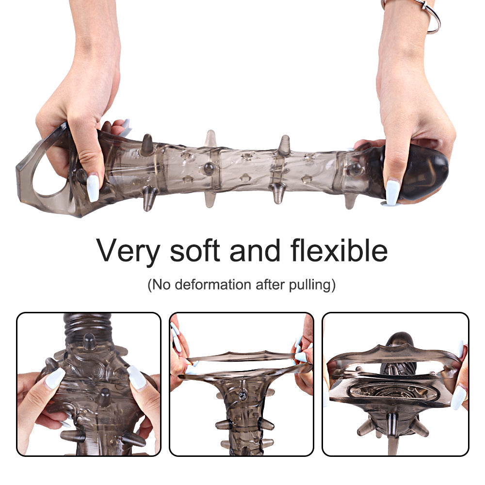 Reusable Penis Sleeve with Vibrator & Cock Ring Extender – Ultra-Soft Penis Enlarger for Men & Couples