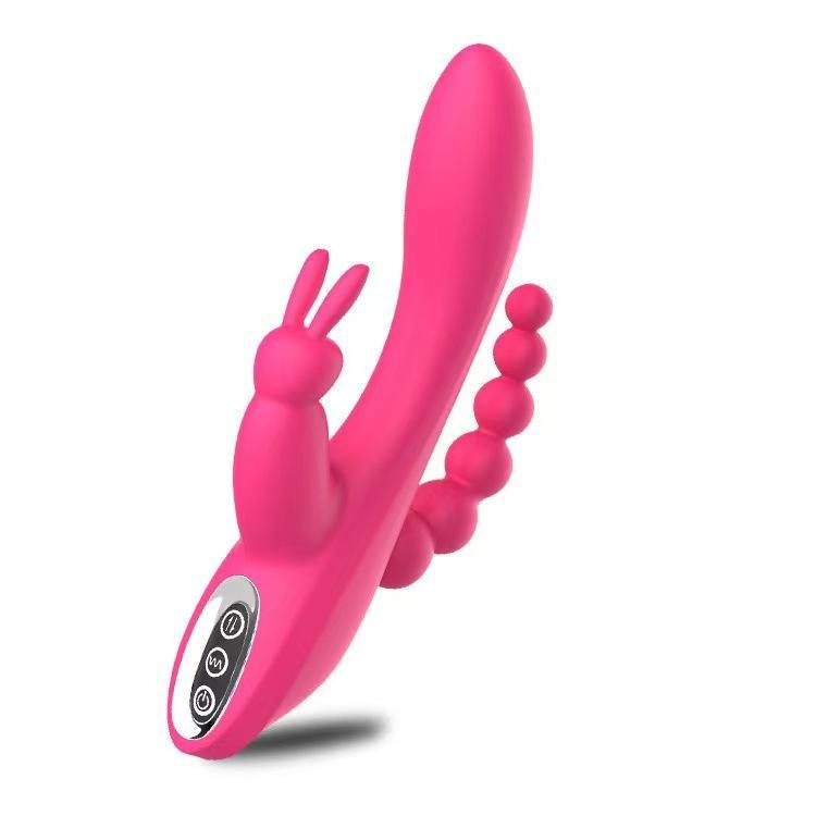 Moremorelove 2-Color Rabbit G-Spot Dildo Vibrator – 3-in-1 Vaginal, Anal Beads & Clitoral Stimulator, 12 Vibration Modes, Silicone Nipple Massager for Women & Couples