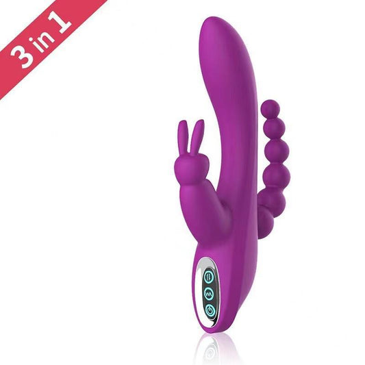 Moremorelove 2-Color Rabbit G-Spot Dildo Vibrator – 3-in-1 Vaginal, Anal Beads & Clitoral Stimulator, 12 Vibration Modes, Silicone Nipple Massager for Women & Couples