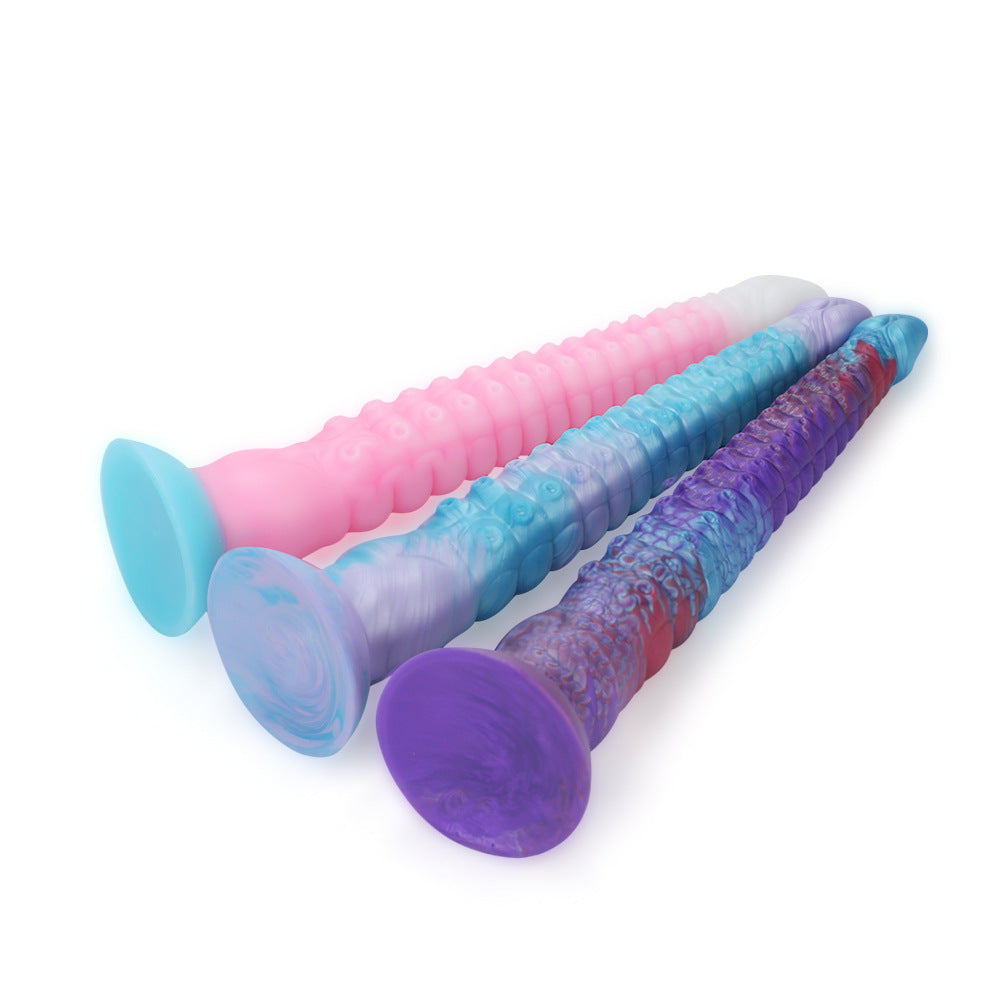 Gode ​​en silicone de 4 couleurs mélangées pour adultes, gode en forme de tentacule de calmar de grande taille 