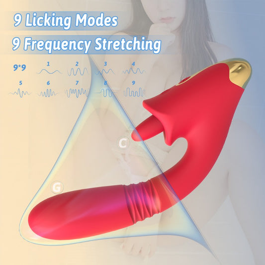 Moremorelove Thrusting & Licking Vibrator – Waterproof Telescopic Dildo for Intense Female Pleasure