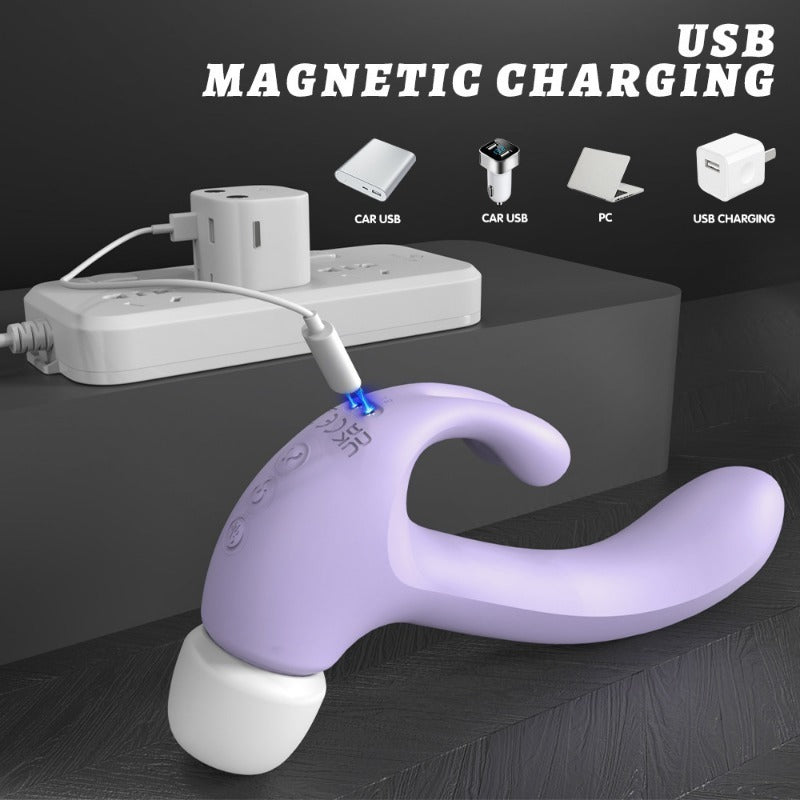 Moremorelove Vibrator – Multi-Function Dildo for Women with Suction, 3-Speed 6-Mode Vibration & Slapping, Dual Rabbit Ears, and Pause Mode