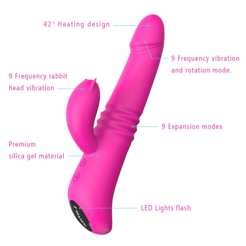 Moremorelove Rechargeable Heating Vibrator – 9-Mode Thrusting & Rotating Telescopic Dildo with Powerful Vibration for Women