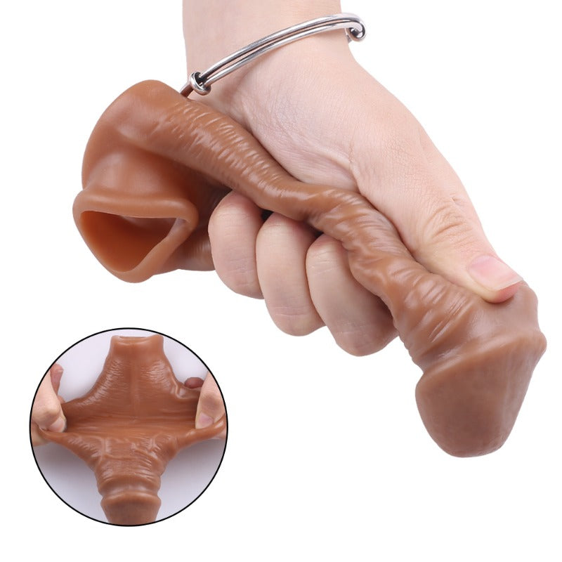 Moremorelove Reusable Penis Sleeve with Cock Ring – Ultra-Soft TPE Penis Extender, Realistic Vascular Texture, Enlarger for Men & Couples Sex Toy