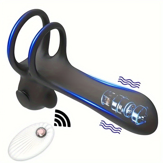 Moremorelove Vibrating Dual Penis Ring – Wireless Electric Delay Cock Ring for Men
