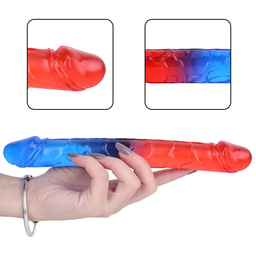 3 Farben TPE-Material Doppelköpfiger Dildo, Vergnügungsspielzeug für Erwachsene, Sexy Butt Plug für Erwachsene 