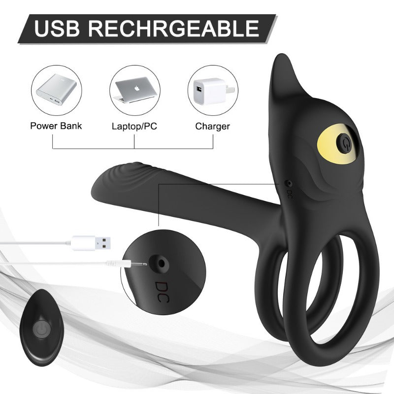 Moremorelove 3-in-1 Vibrating Cock Ring – 10-Mode Silicone Penis Ring with G-Spot & Clitoral Stimulation, Remote-Controlled, Rechargeable & Waterproof for Couples