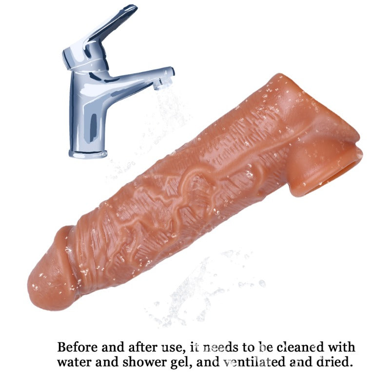 Moremorelove Reusable Penis Sleeve with Cock Ring – Ultra-Soft TPE Penis Extender, Realistic Vascular Texture, Enlarger for Men & Couples Sex Toy